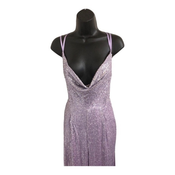 Anthropologie x Ranna Gill lavender sequin cowlneck open back jumpsuit size XS - Picture 11 of 12